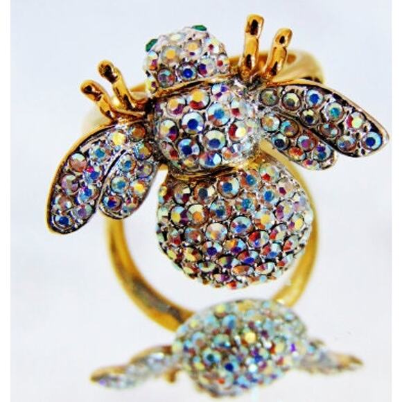 NEW Joan Rivers STATEMENT RING Aurora Borealis CRYSTAL BEE FIGURAL Size 8 + BOX! - Picture 6 of 6